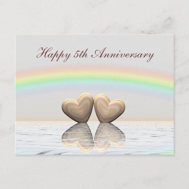 Carte Postale Coeurs en bois du 5e anniversaire (Devant)