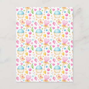 Carte Postale Coeurs et amour délicieux Motif d'aquarelle