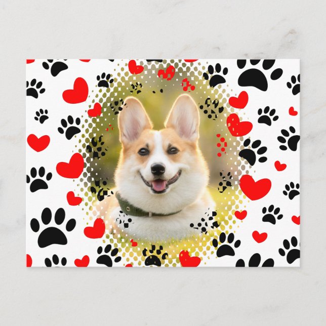 Carte Postale Coeurs Et Empreintes de pattes Cadre Chien (Devant)
