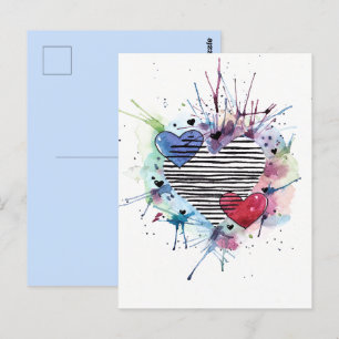 Carte Postale Coeurs Et Lavages Dans L'Aquarelle