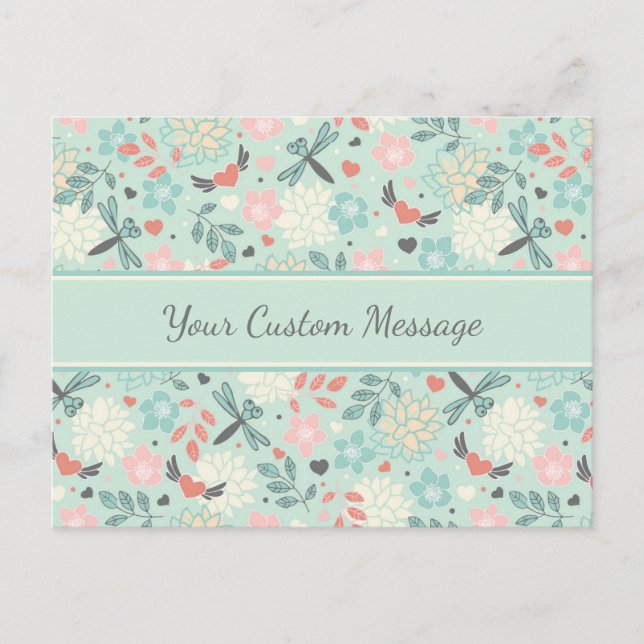 Carte Postale Coeurs et libellules Plutôt Floral (Devant)
