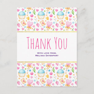 Carte Postale Coeurs et motif aquarelle d'amour Merci