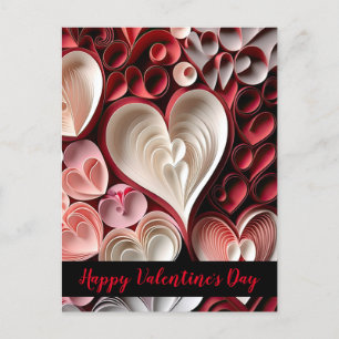 Carte Postale Coeurs Heureuses Saintes-Valentin rouges et roses