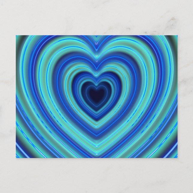 Carte Postale Coeurs lumineux bleu et turquoise (Devant)