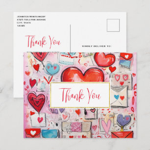 Carte Postale Coeurs lunaires et lettres d'amour Merci