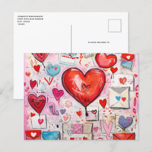Carte Postale Coeurs lunaires et lettres d'amour Motif