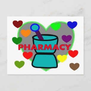 Carte Postale Coeurs multicolores "PHARMACIE"