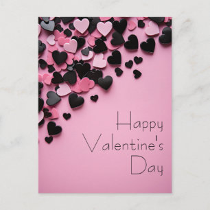 Carte Postale Coeurs noirs et roses sur terrain rose Saint Valen