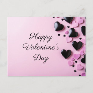 Carte Postale Coeurs noirs et roses sur terrain rose Saint Valen