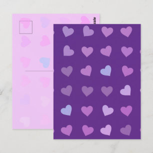 CARTE POSTALE COEURS PASTEL PURPLE