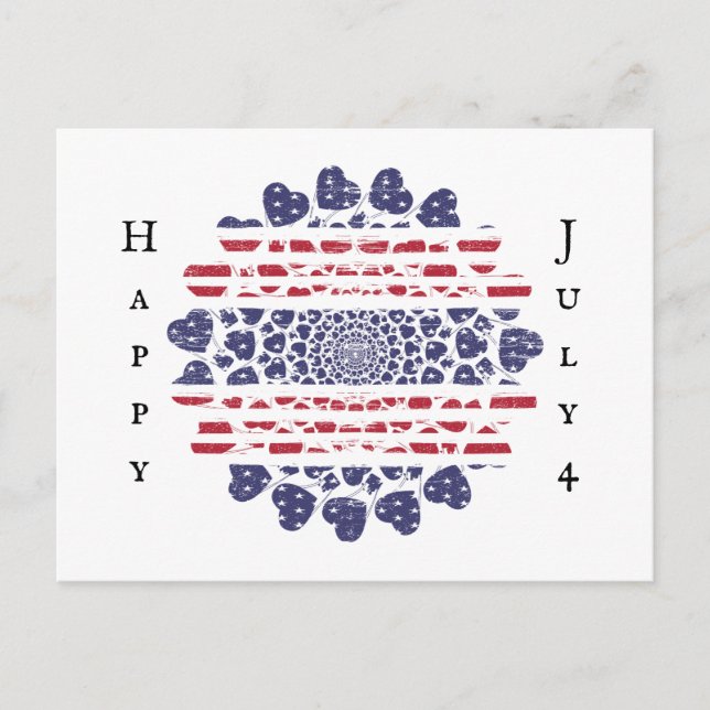 Carte Postale Cœurs patriotiques psychédéliques américains Tie D (Devant)