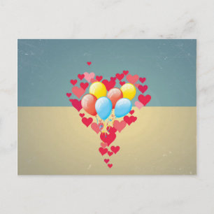 Carte Postale Coeurs rétro vintages Balloons Turquoise Blue Crea