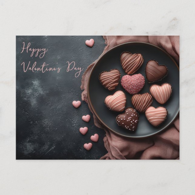 Carte Postale Coeurs roses de chocolat Saint-Valentin (Devant)