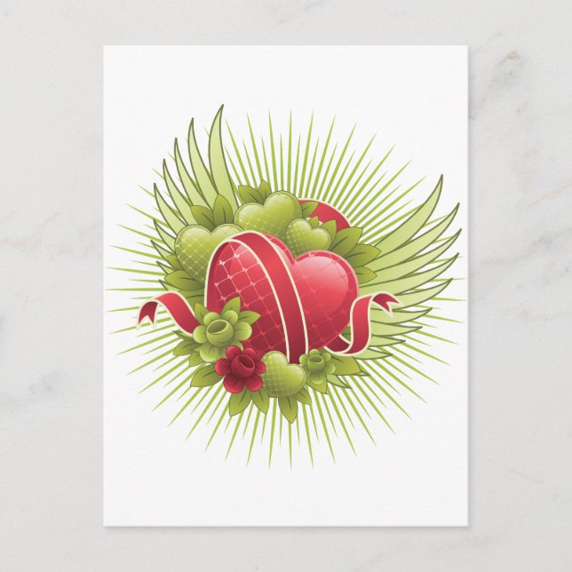 Carte Postale Coeurs Roses et ailes (Devant)