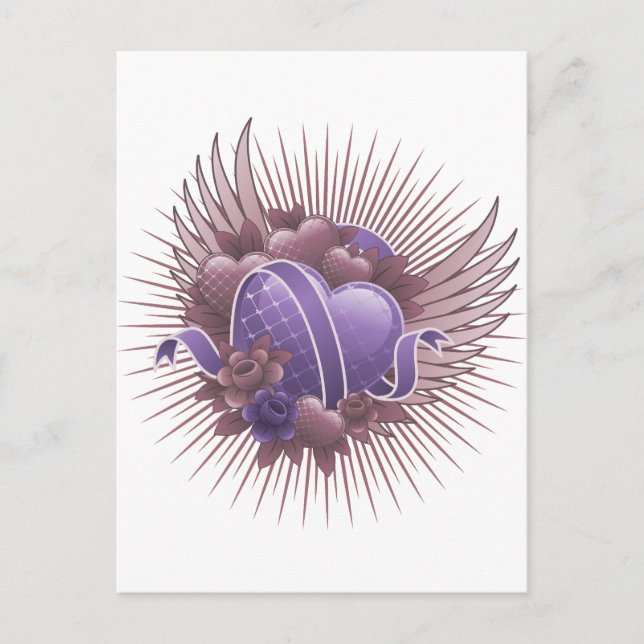 Carte Postale Coeurs Roses et ailes (Devant)