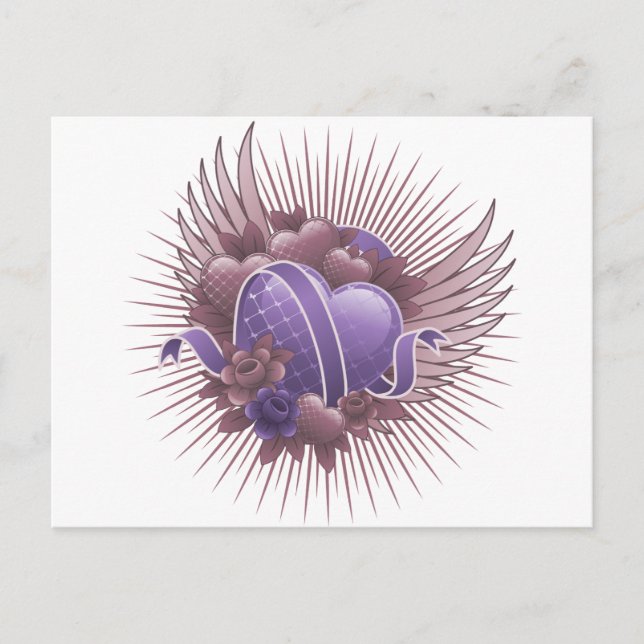 Carte Postale Coeurs Roses et ailes (Devant)