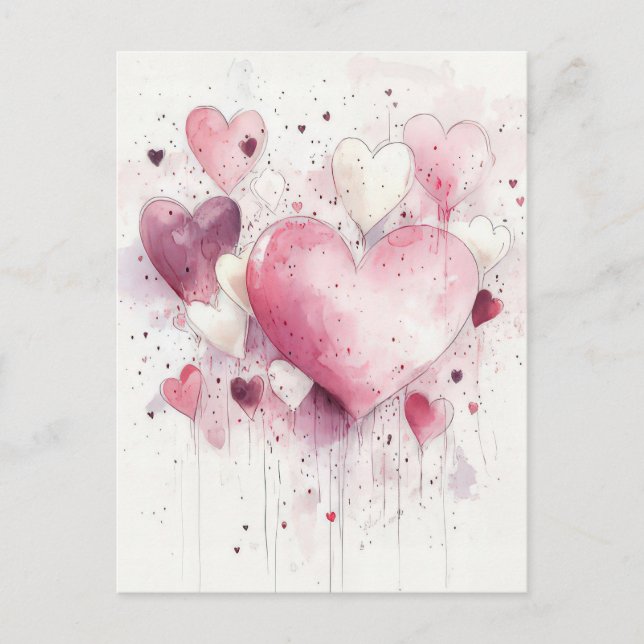 Carte Postale Coeurs roses et blancs Couper Valentine's Greeting (Devant)
