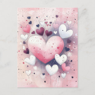 Carte Postale Coeurs roses et blancs Couper Valentine's Greeting