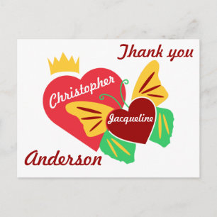 Carte Postale Coeurs rouges, Merci papillon