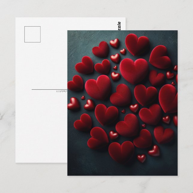 Carte Postale Coeurs rouges velours, Post-croisement (Devant / Derrière)