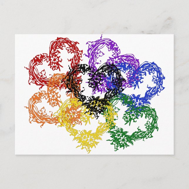 Carte Postale Coeurs tissés arc-en-ciel (Devant)