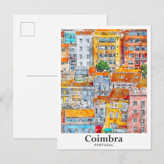 Carte Postale Coimbra Portugal Voyage Aquarelle main tirée (Devant / Derrière)