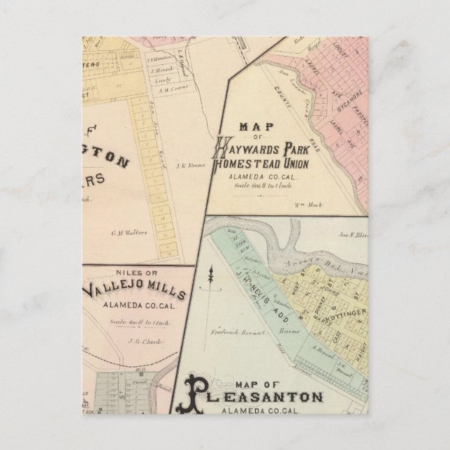 Carte Postale Coins de lavage, Haywards Park, Niles, Pleasanton (Devant)