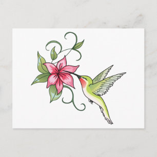 Carte Postale Colibri et fleurs