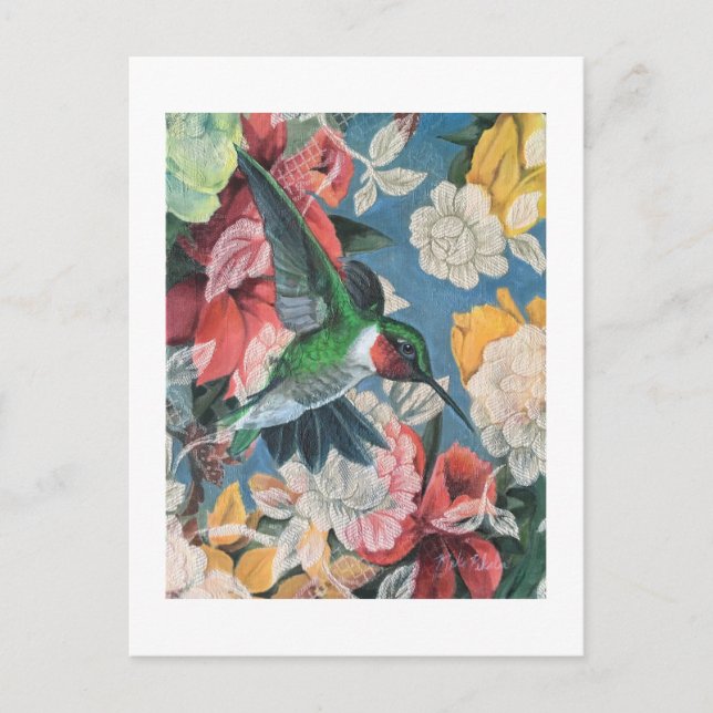 Carte Postale Colibri et fleurs Numéro 3 Blank (Devant)