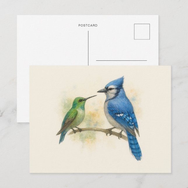 Carte Postale Colibri et Geai Bleu Nature  (Devant / Derrière)