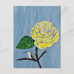 Carte Postale Colibri et Rose dans la peinture de pluie
