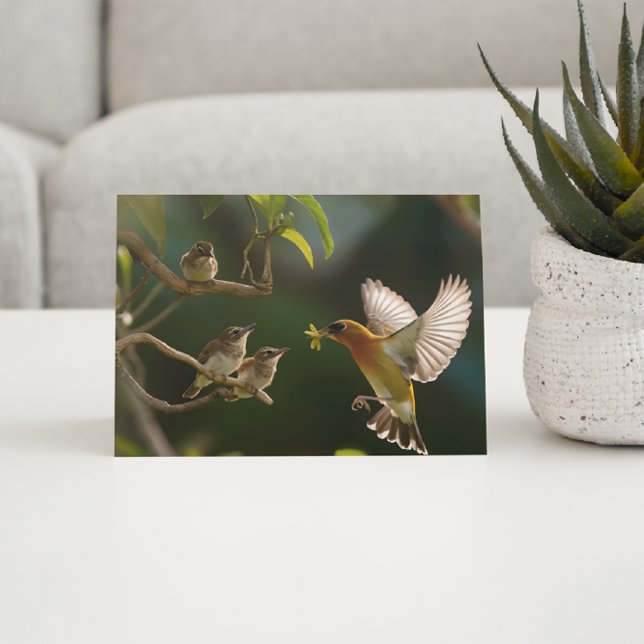 Carte Postale Colibri Mère nourriture en haut (Créateur téléchargé)