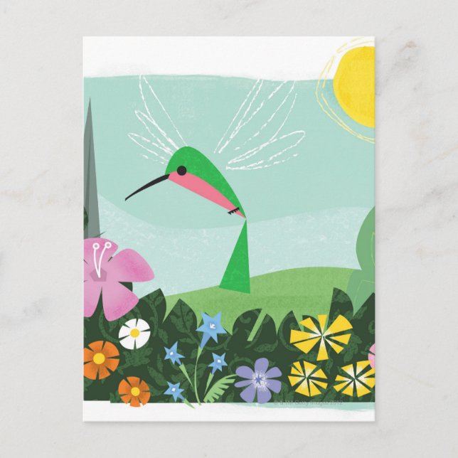 Carte Postale Colibri Parmi Les Fleurs (Devant)