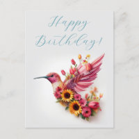Colibri volant avec des fleurs Joyeux Anniversaire