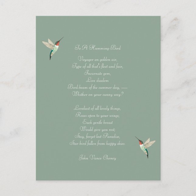 Carte Postale Colibris et citations de John Vance Cheney (Devant)