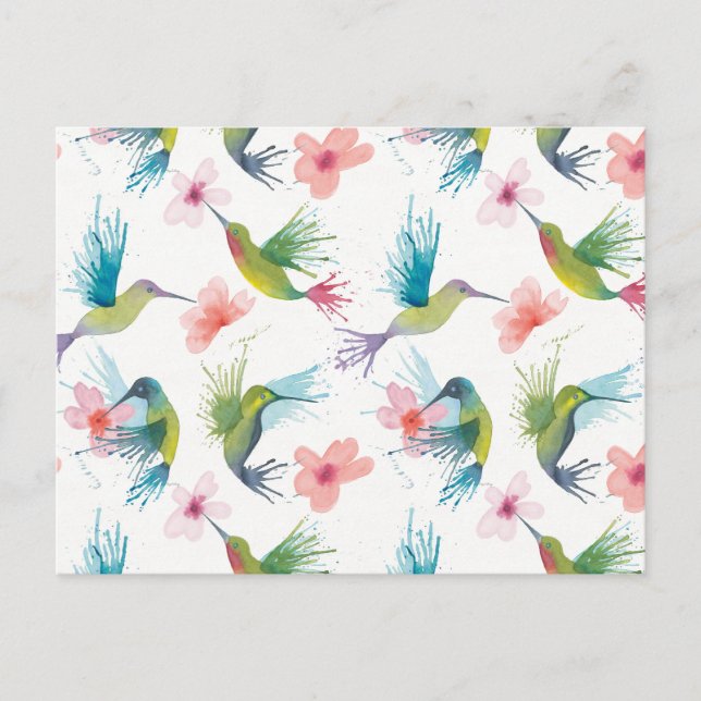 Carte Postale Colibris et fleurs (Devant)