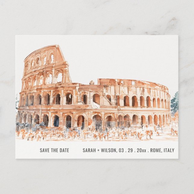 Carte Postale Colisée Rome Italie Aquarelle Enregistrer La Date (Devant)