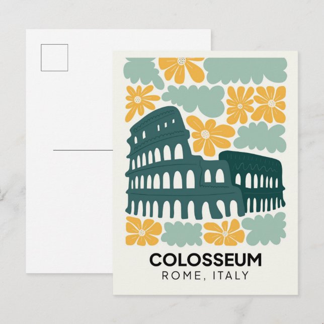Carte Postale Colisée Rome Italie Voyage abstrait art floral (Devant / Derrière)