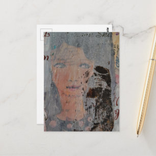 Carte Postale collage abstrait avec visage et squelette