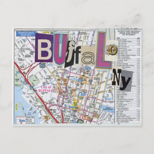 Carte Postale Collage Buffalo NY Maps (Devant)