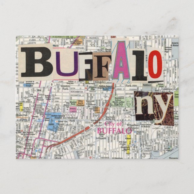 Carte Postale Collage Buffalo NY Maps (Devant)