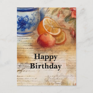 Carte Postale Collage d'anniversaire d'écriture manuscrite vinta