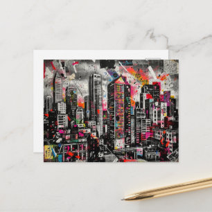 Carte Postale Collage d'architecture multicolore en techniques m