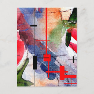 Carte Postale collage d'art abstrait, milieux mixtes et aquarell