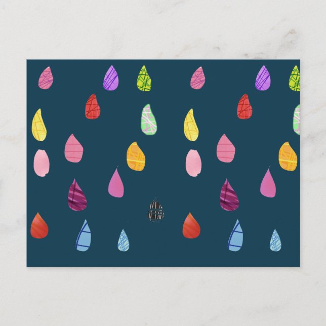 Carte Postale Collage d'art de gouttes de pluie boho mignon (Devant)