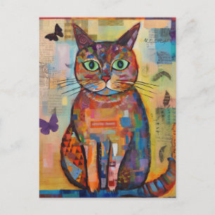 Carte Postale Collage de chat coloré adorable