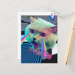 Carte Postale Collage de chat glitch surréaliste