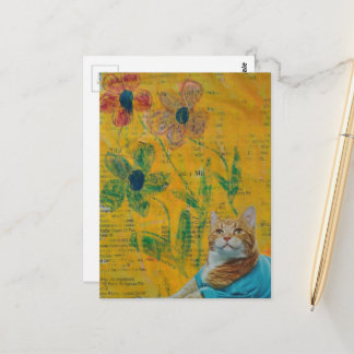 Carte Postale Collage de chaton roux adorable et de fleurs