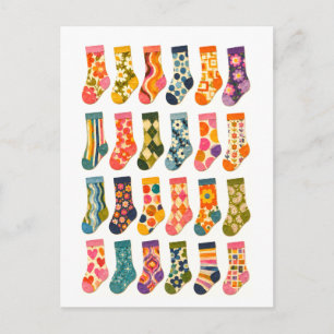 Carte Postale Collage de chaussettes mignon de style vintage