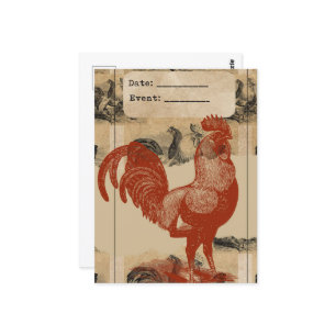 Carte Postale Collage de coq vintage